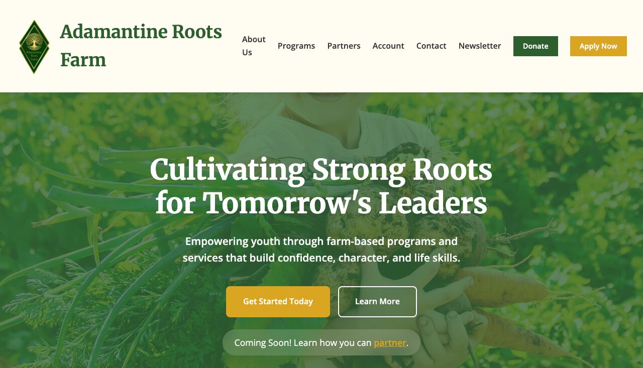 Adamantine Roots Farm website